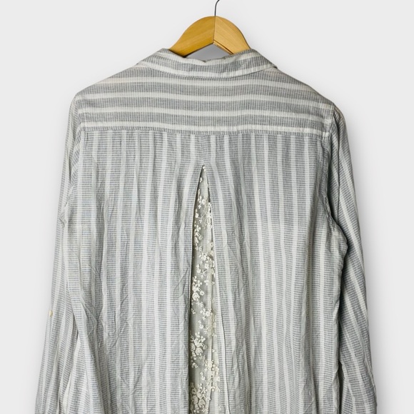 🔥🔥🔥Anthropologie Isabella Sinclair Button Down Lace Inset Split Back Top L - Picture 6 of 10